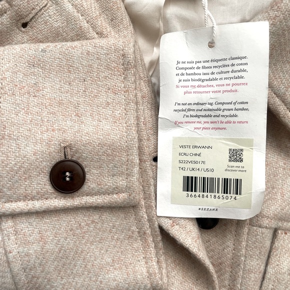 Sezane Erwann Ecru cropped jacket size 42 / US 10 - Picture 5 of 10